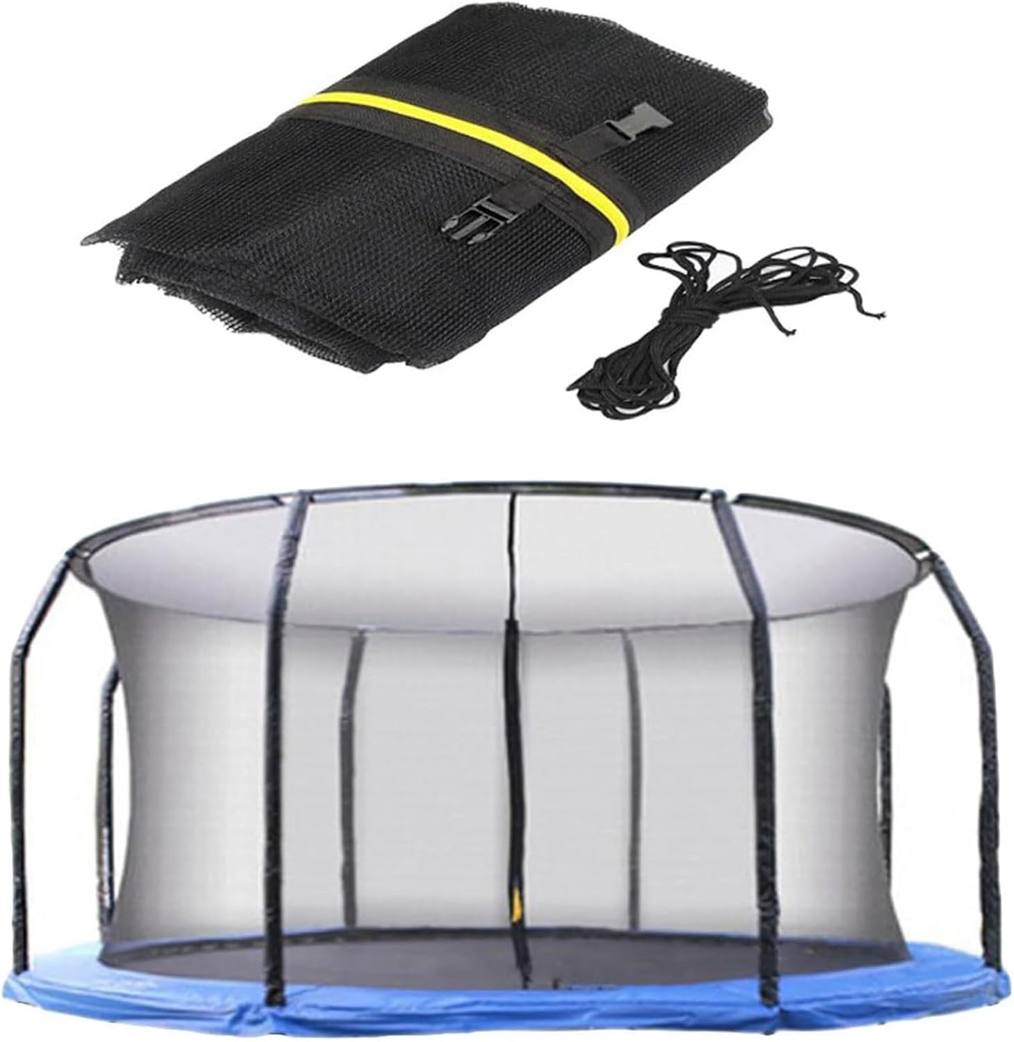 Trampoline Safety Net Replacement, Trampoline Enclosure Surround Netting with Zippers and Buckles, UV Resistant Tear Resistant Round Trampoline Accessories, Net Only