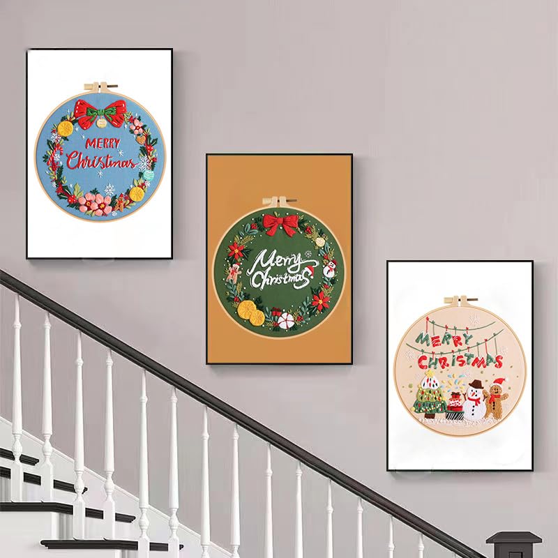 Image of Konrisa Embroidery Kits Merry Christmas Pattern Embroidery Starter Kits for Adults Beginner DIY Sewing Needlepoint Cross Stitch Practice Kit Christmas Home Decoration Handmade Gifts