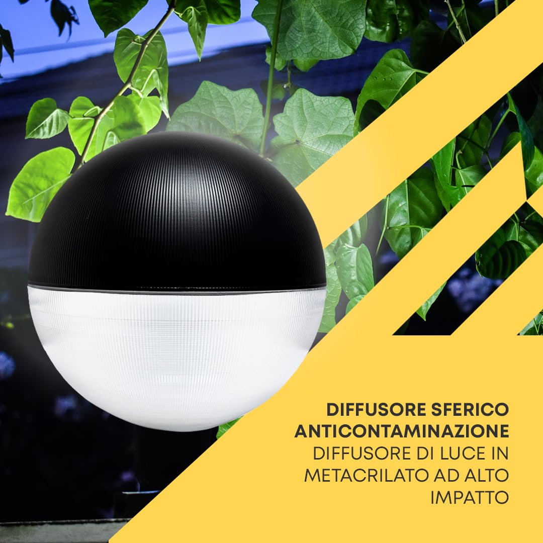Globo Lampione da Esterno 55CM Anti-inquinamento Luminoso in Policarbonato Inciso e verniciato in NERO parte superiore. Apertura 17 cm.
