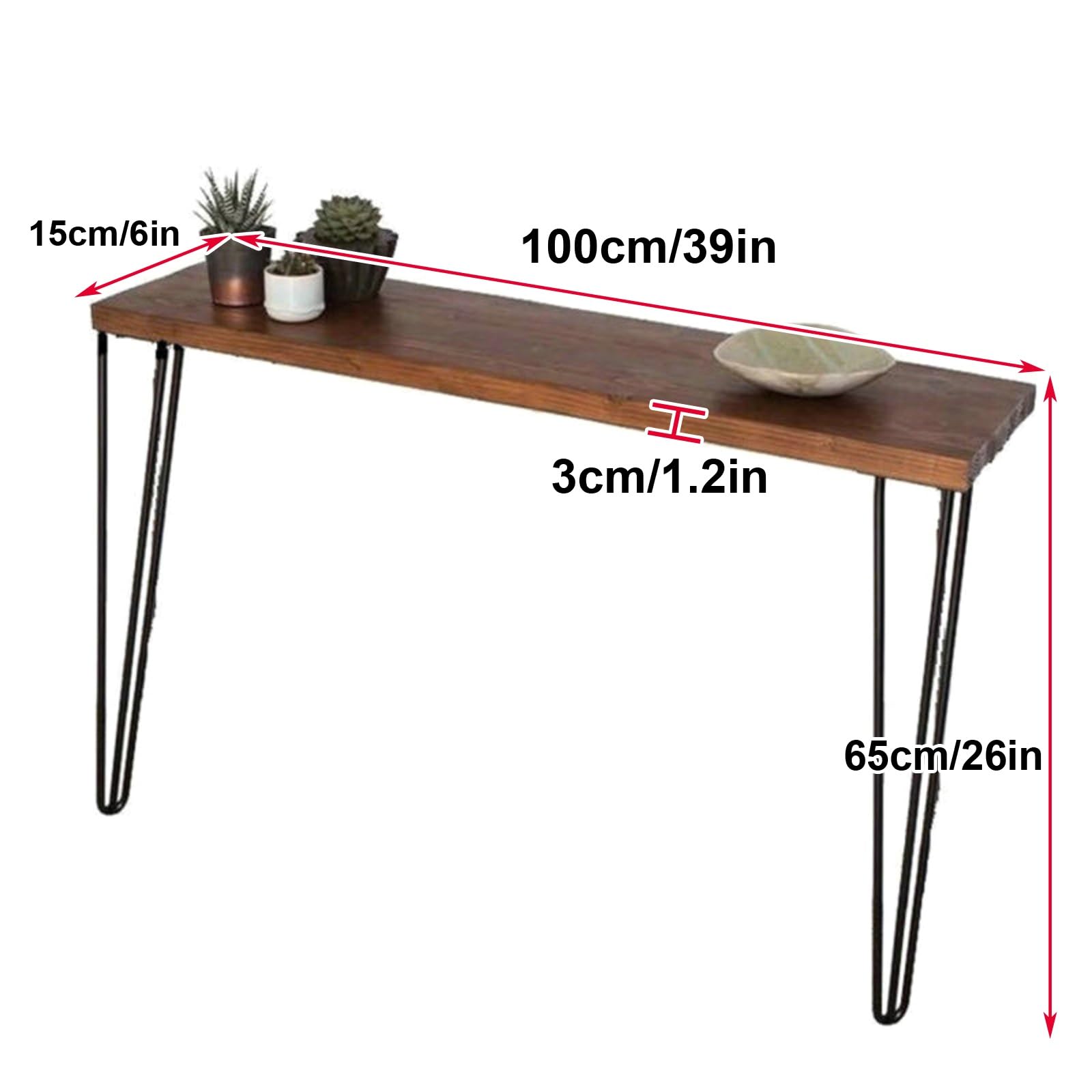 Mesa consola con cubierta de radiador con patas de horquilla industrial, diseño estrecho para entrada o sofá, ideal para espacios pequeños