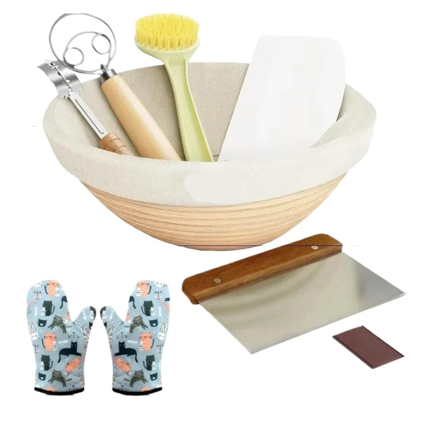 Gärkörbchen-Set for Anfänger, 25,4 cm, ovale Körbe, Gärkörbe, Handschuhe, Teigmischer for Brotliebhaber(14pcs)