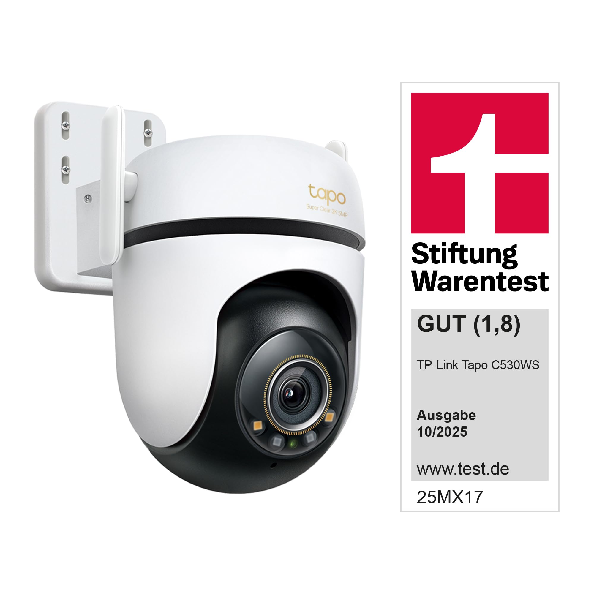 Tapo C530WS 360° Überwachungskamera Außen, 3K 5MP, Starlight Farbe Nachtsicht, KI-Erkennung, Bewegungsverfolgung, WLAN oder Ethernet, microSD-Karte bis zu 512 GB