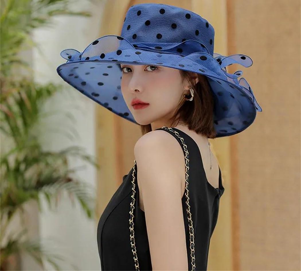 Women's Summer Large Wide Brim Organza Flower Fedora Hat Beach Sun Charming Church Hat for Elegant