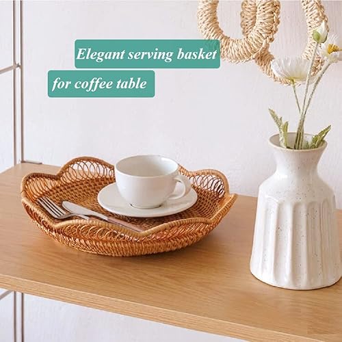 Miniatura 4 de Cesta grande de mimbre para frutas, cesta de pan de ratán, cesta redonda tejida con encaje, cesta organizadora de almacenamiento para encimera de