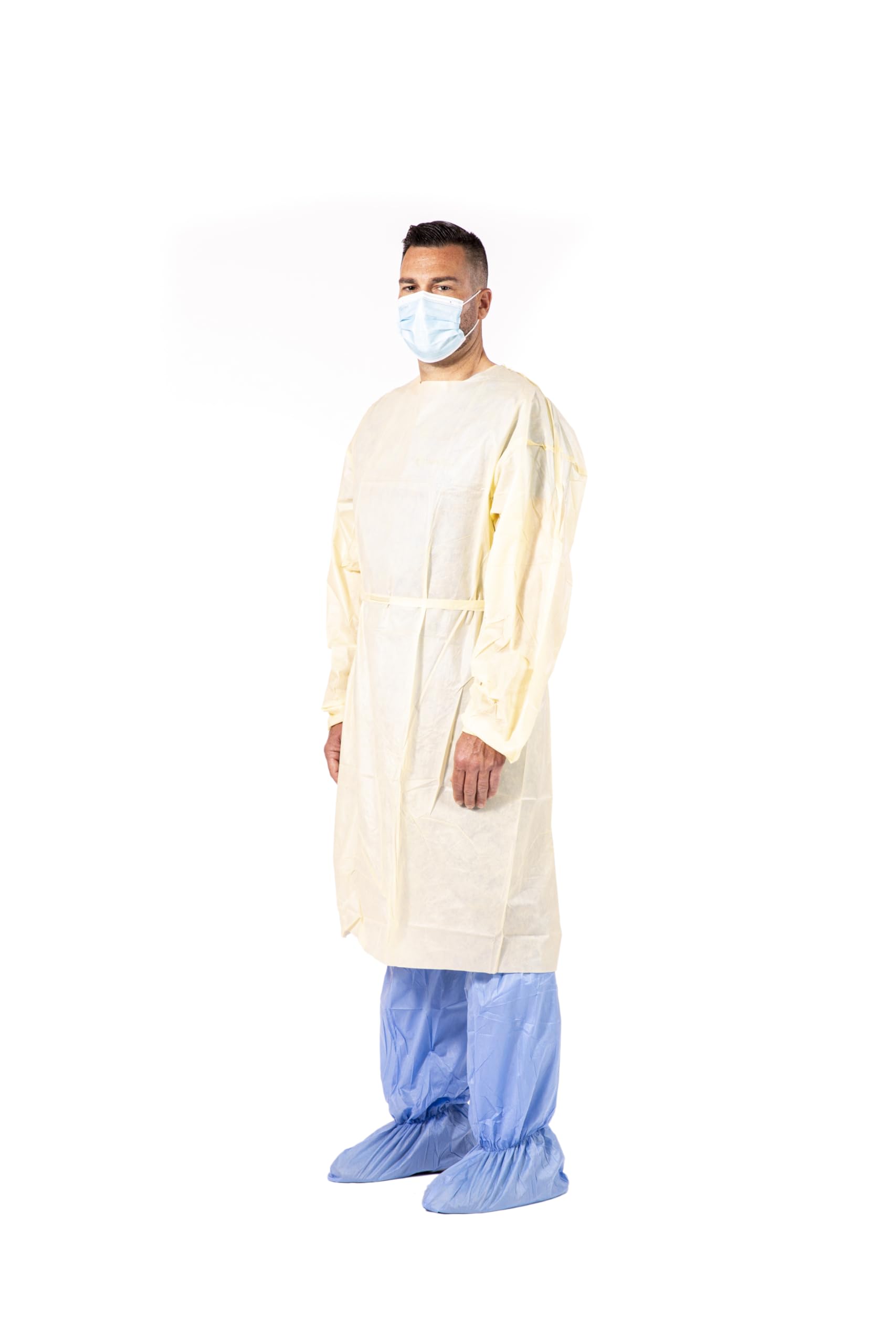 AAMI Level 1 Isolation Gown, X-Large, SMS, Yellow, SMGL1-FBTT-2X (Case of 100) | Disposable Medical Gown