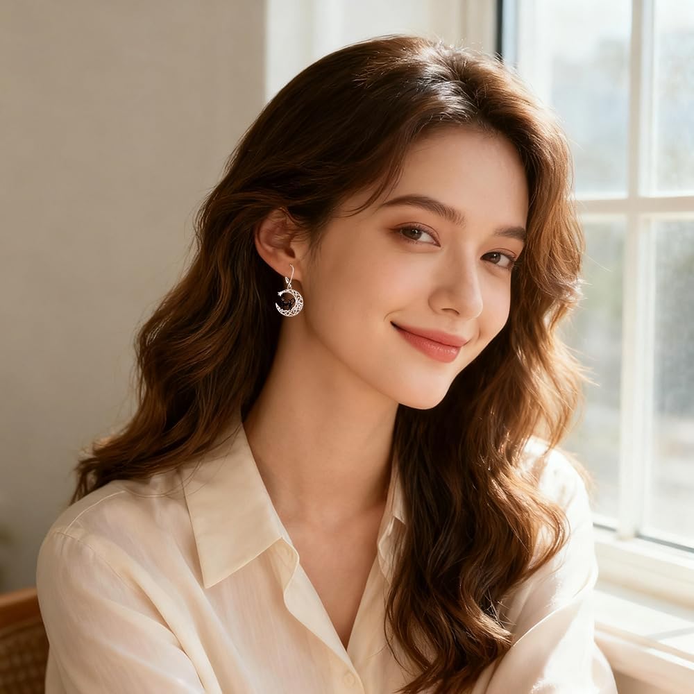 Black Cat Earrings for Women Dangle Halloween Celtic Black Cat Earrings Sterling Silver Animal Jewelry Christmas Birthday Gifts - Image 8