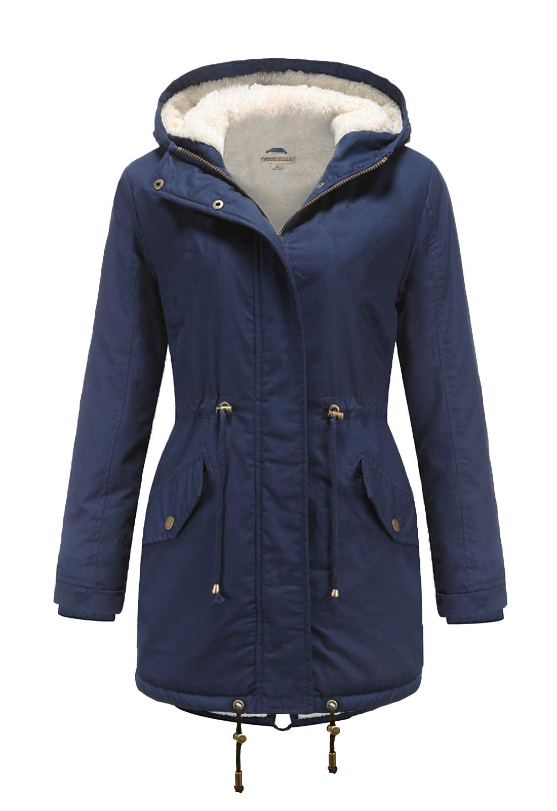 FOURSTEEDSFOURSTEEDS Women's Loose Fit Thick Hooded Sherpa Faux Wool Lined Lining Fleece Thermal Winter Down Jacket Coat Parkas