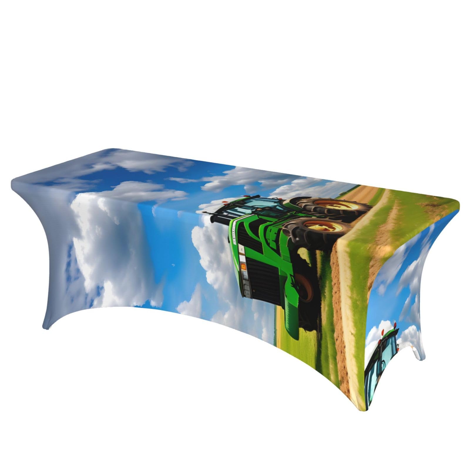 NImongt Tractor Under Blue Sky And White Clouds Print Elastic Rectangular Tablecloth Holidays Family Banquet Wedding Party Table Cover