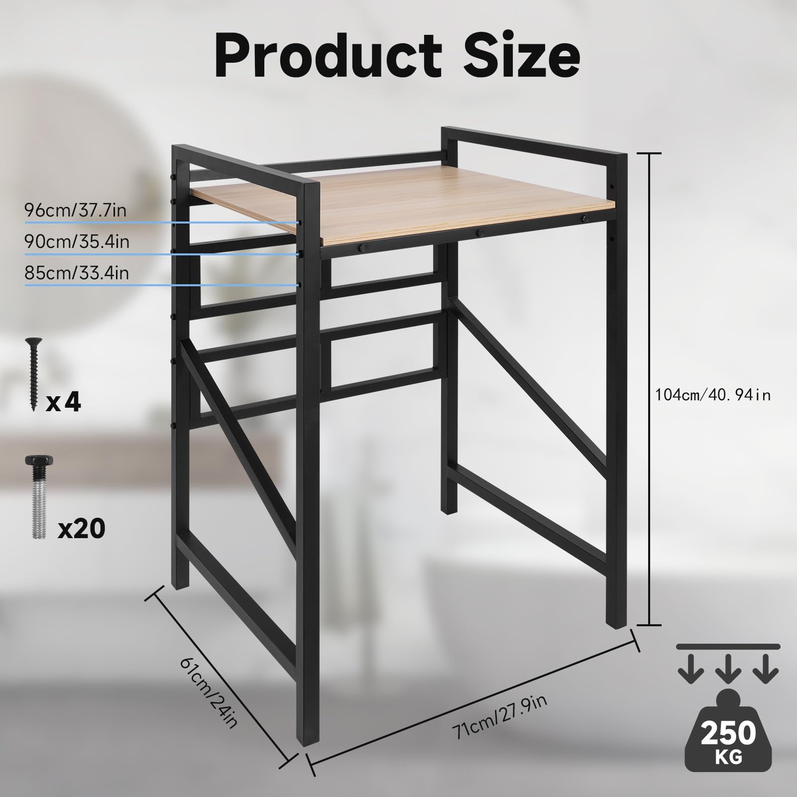 Vicatoam Waschmaschinenregal, Waschmaschine Trockner Schrank, 71x61x102CM | Höhenverstellbar, Belastbarkeit 250 kg, Für Waschmaschine & Trockner, Übereinander-Aufstellung, Holzwerkstoff & Metall
