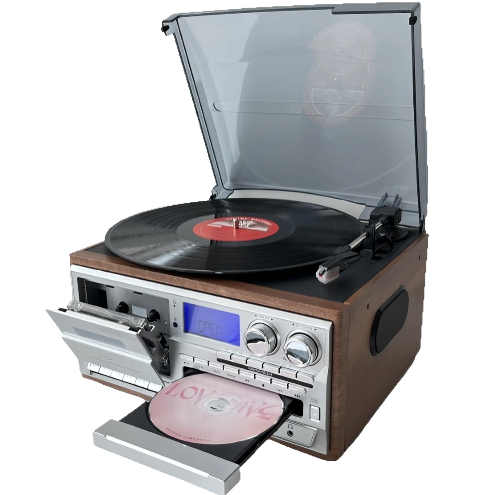 Giradischi vintage giradischi con riproduzione di CD e cassette per gli amanti della musica, stile classico, perfetto per gli appassionati di casa e audio