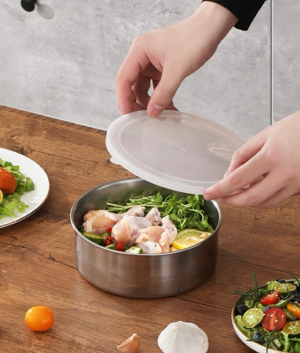 Mixing Bowls With Lids Set, 5 Pcs Mixing Bowl Set Durable Stainless Steel Food Storage Container for Kitchen Leakproof Stackable Mixing Bowl Set for Food Storage,Free brushes