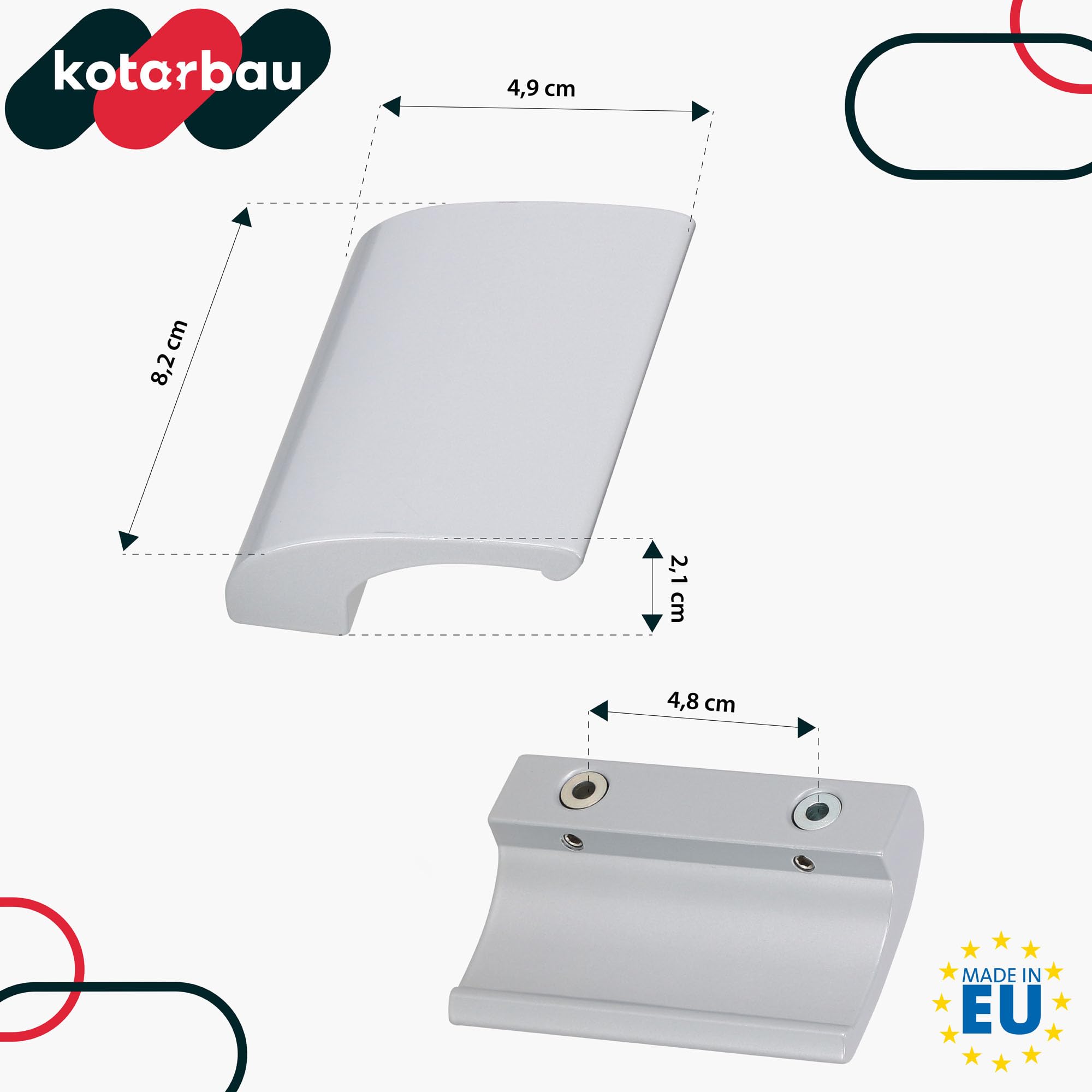 KOTARBAU® Manija para puerta de balcón, Tirador de puerta de terraza, Tirador de puerta plateado, Manilla para puerta balconera, Asa de agarre para fumadores, Manilla de aluminio para balcones