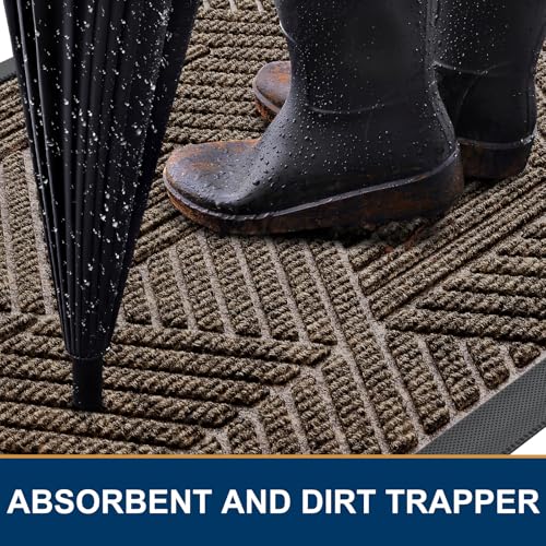 Image of Smiry Front Door Mat Outside Entrance, Heavy Duty Sturdy Natural Rubber Doormat, Trap Dirt and Moisture, Easy Clean Low Profile Mats for Indoor Outdoor Entry, Irregular Triangle (59x20, Brown)