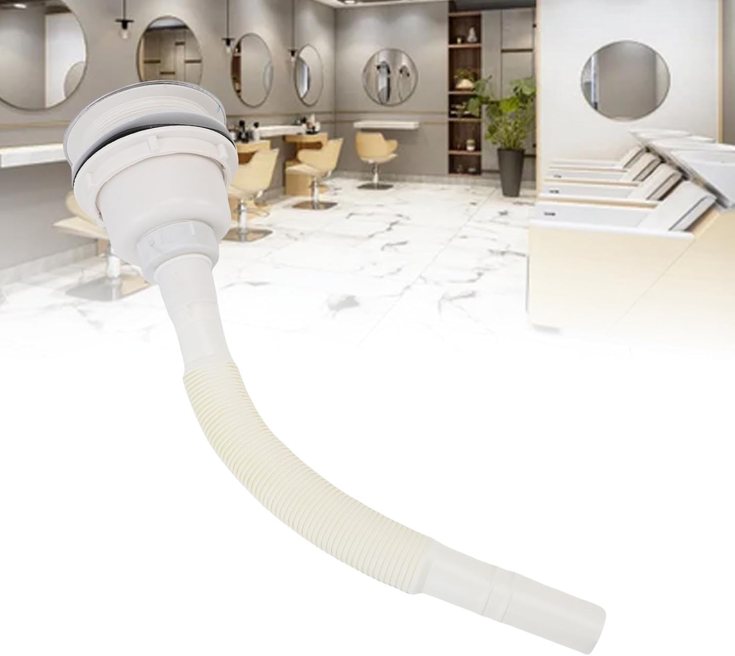 YUYTE Hair Salon Shampoo Basin Drain Plug Kit,Salon Sink Plug Kit with 70cm White Flexible Hose,Sink Drain Assembly Kit for Hair Washing Sinks,Barber Shop