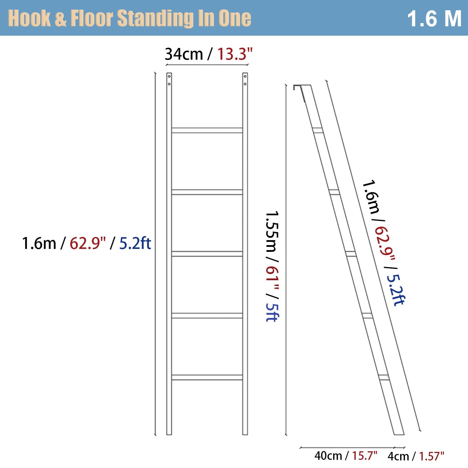 Escalera Blanca para litera Tipo Loft con Gancho, de pie, para caravanas y autocaravanas. Altura Ajustable de 130 a 180 cm. Robusta y Segura. Acceso a la Cama elevada.