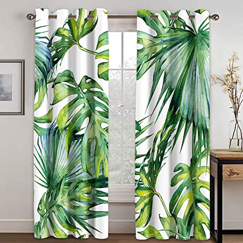 HOUKAI Cortinas Dormitorio Juvenil 3D Planta Tropical Verde Térmicas Cortina Salon Dormitorio Moderno con Ojales 2 Paneles 140x200 Cm Cortina Opaca Juvenil Sala Estar Niño, Cortinas Ventana Aislantes