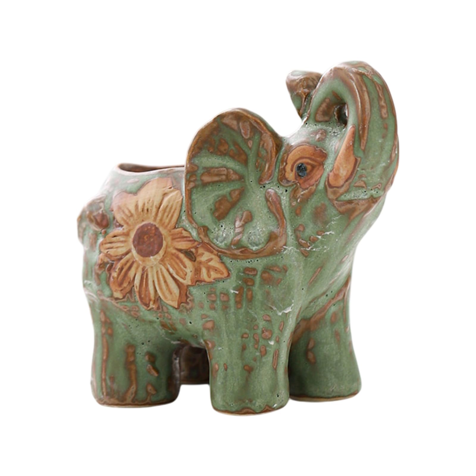 Kaeltsyn Hand Painted Retros Elephant Flower Pots Small Succulents Planter Pots with Drainage Desktop Decoration Decorative Decorative Shape Vase Ceramic Indoor Outdoor for Bookshelf