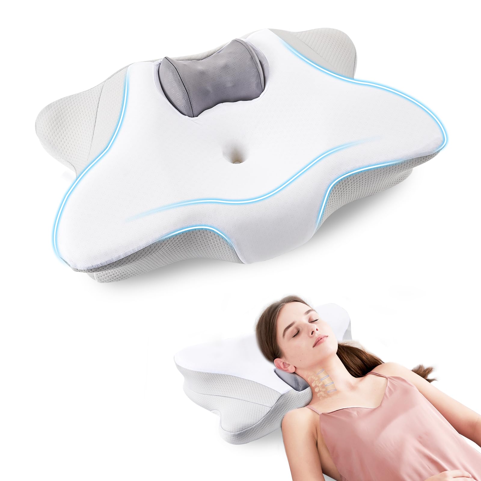 Amazon｜【意匠登録済】Moitech低反発枕 凹型の中空設計 首が痛く