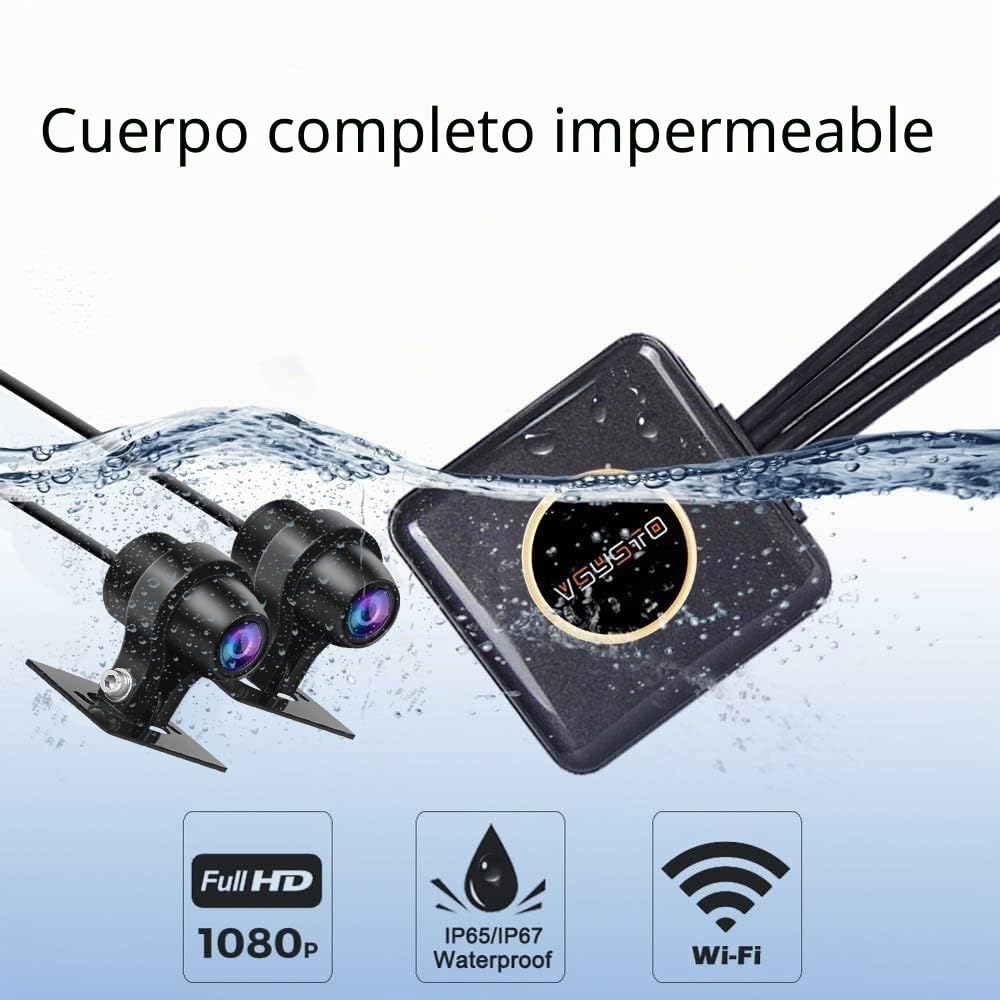 VSYSTO Motorcycle DashCam Cámara delantera y trasera 1080p de motocicleta lente impermeable de visión nocturna GPS antishock G - sensor grabación de ciclo DVR para motocicletas