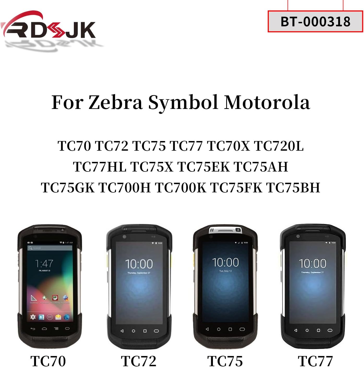 4-Pack BT-000318 TC77 Battery Replacement for Motorola Symbol Zebra TC70 TC72 TC75 TC55 TC70X TC700H TC700K TC720L TC75X TC75AH TC75EK TC75FK TC75GK TC75BH TC77HL Barcode Scanner BTRY-TC70X-46MA1-01