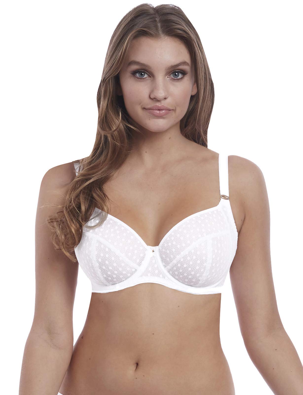 Freya Women's White Starlight Unlined Side Support Lace Underwire Bra Plunge, 32Hh Us