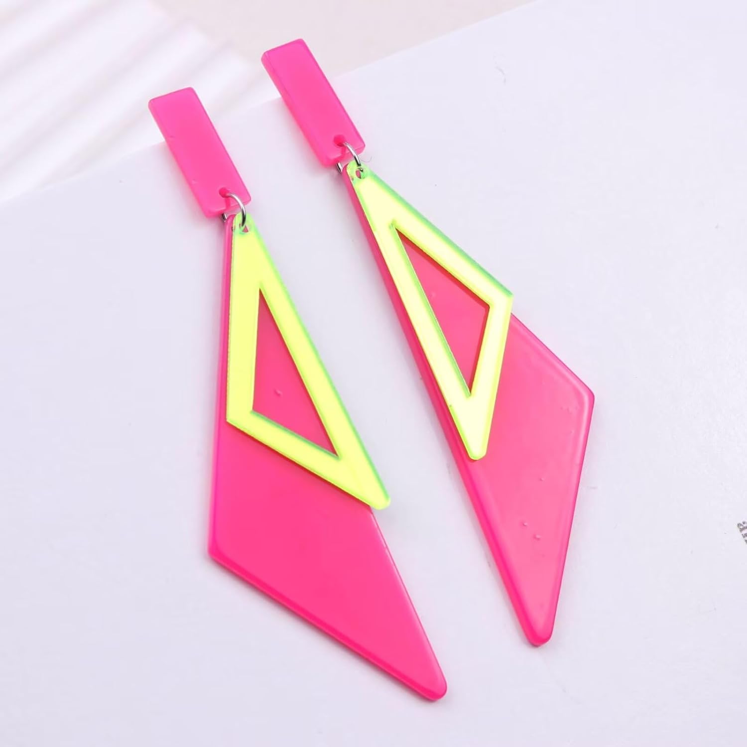 80s Neon Earrings for Women Colorful Triangle Circle Geometric Retro Acrylic Dangle Earrings 80's Outfit Glow Party Halloween Neon Accessories - Image 3