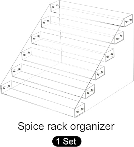 Vista 3 de METALLIXITY Estante de especias acrílico, organizador de 6 niveles transparente para especias para condimentos, elevadores de exhibición, adecuado