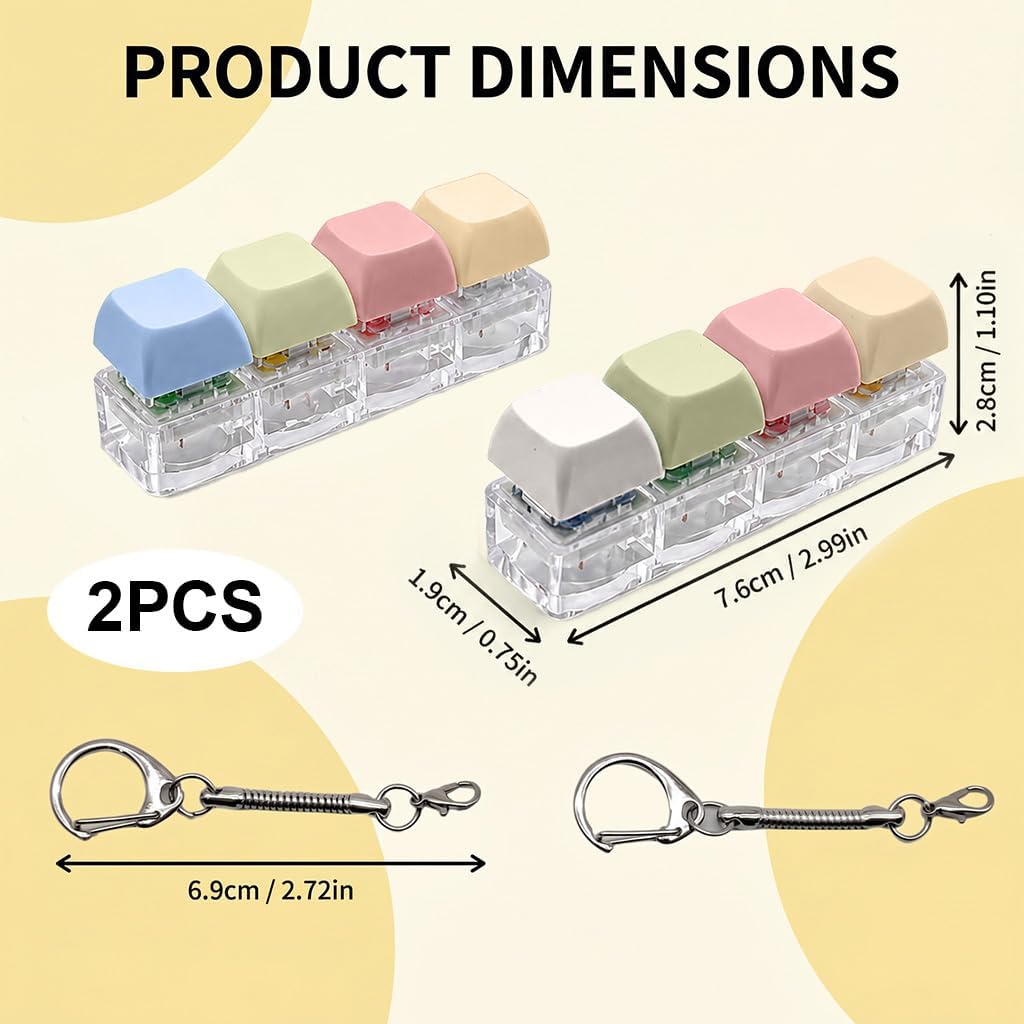 Pack De 2 Llaveros Teclado Antiestrés – 4 Teclas Clickeables, Transparente Y Rojo, Para Aliviar La Ansiedad