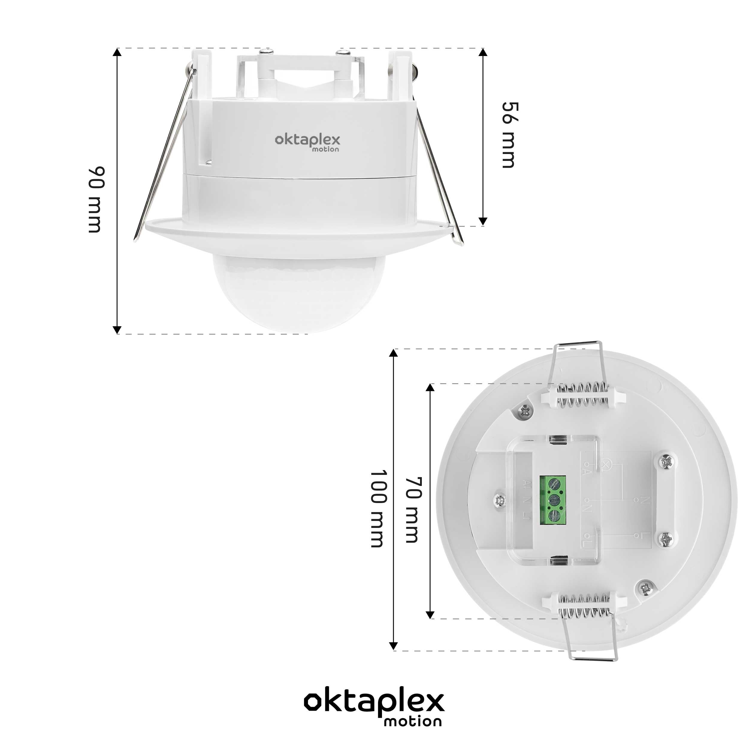 Oktaplex Sam - Set di 2 rilevatori di movimento a 360°, con telecomando, sensore di movimento a infrarossi, 230 V, sensore di presenza, da incasso, interno bianco