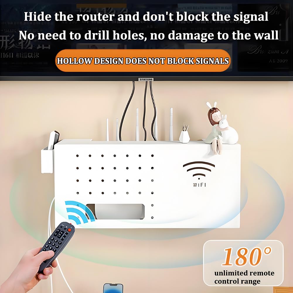 Aufbewahrungsbox & Regal für WiFi-Router aus Holz – Modem & Kabel-Organizer – Steckdosenleiste Kabelmanagement-Verstecken – keine Montage erforderlich