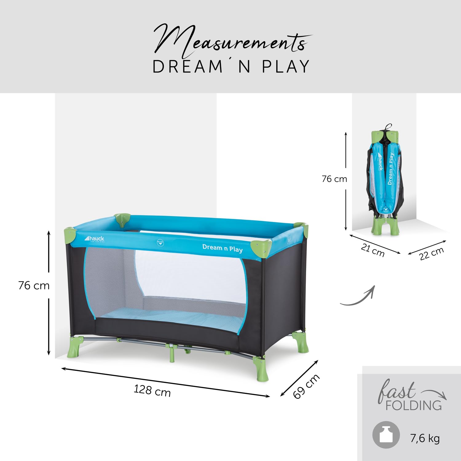 hauck Lettino da Viaggio Dream N Play - Culla Neonato Fino a 15kg - Letto Pieghevole 60x120cm - Box Bambini Leggero con Borsa inclusa - Blu multicolore