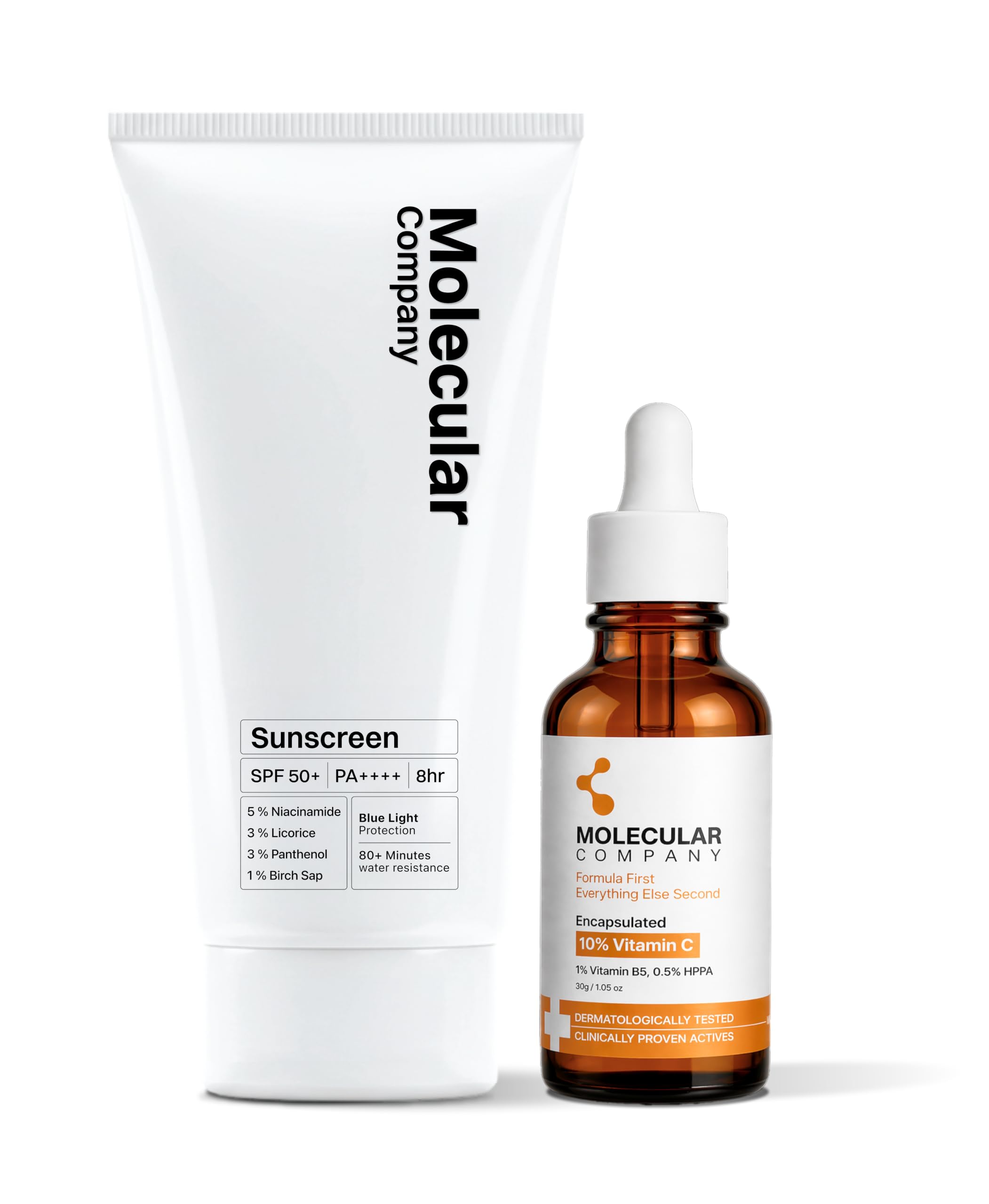 Molecular Company Glow & Protect Duo | Sunscreen SPF 50+ PA++++ 50g + 10% Encapsulated Vitamin C Face Serum 30ml | Brightening, Hydrating & Daily Sun Protection | All Skin Types-image-15