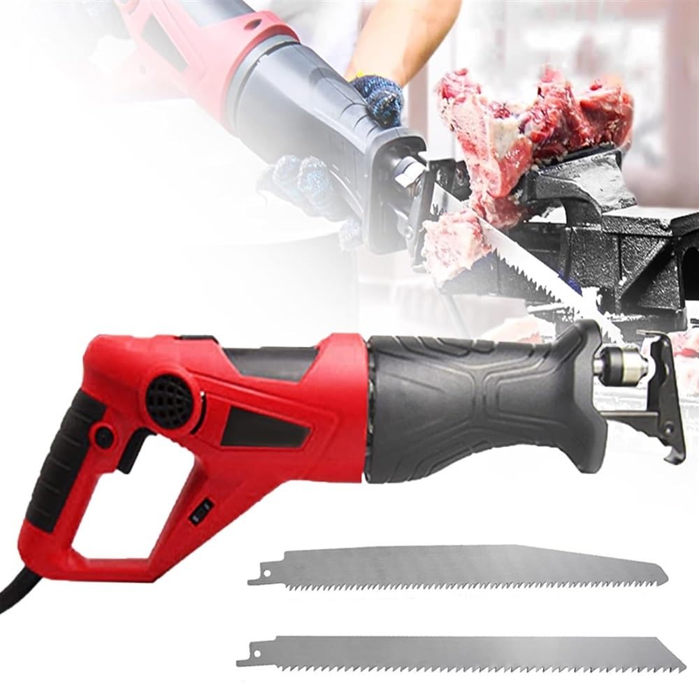 Segaossa, Segaossa elettrica Sega da Macellaio Professionale Sega a sciabola elettrica a velocità variabile con Lame for Tagliare Metallo Legno Maiale Manzo Carne di Montone(Red,1100W)