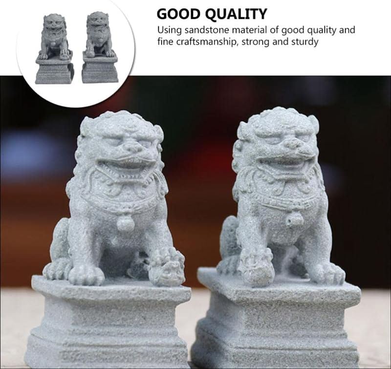 Miniatura 6 de Par de mini estatuas de león de Fu Foo Dogs Guardian, decoración de Feng Shui para el hogar, la oficina y el escritorio, evita la energía malvada,