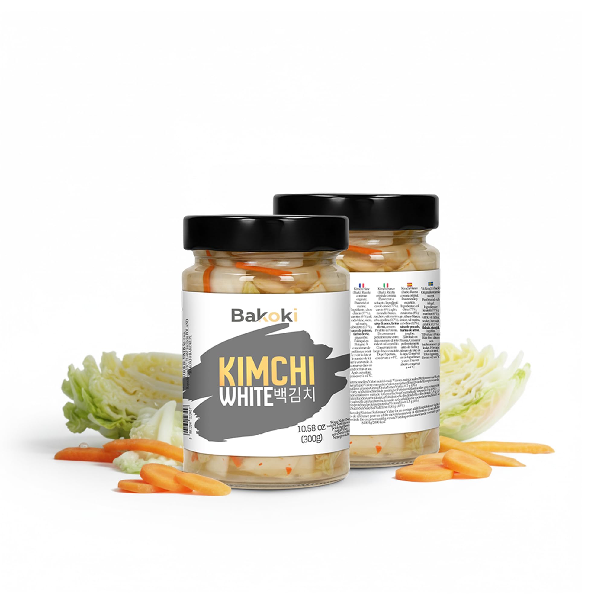 Bakoki 백김치 Baek‑Kimchi – Kimchi blanco, suave y sin picante, fermentado tradicionalmente, con baja emisión de olores – 2 × 300 g (ideal para almuerzos, bowls y guarniciones) — view 2
