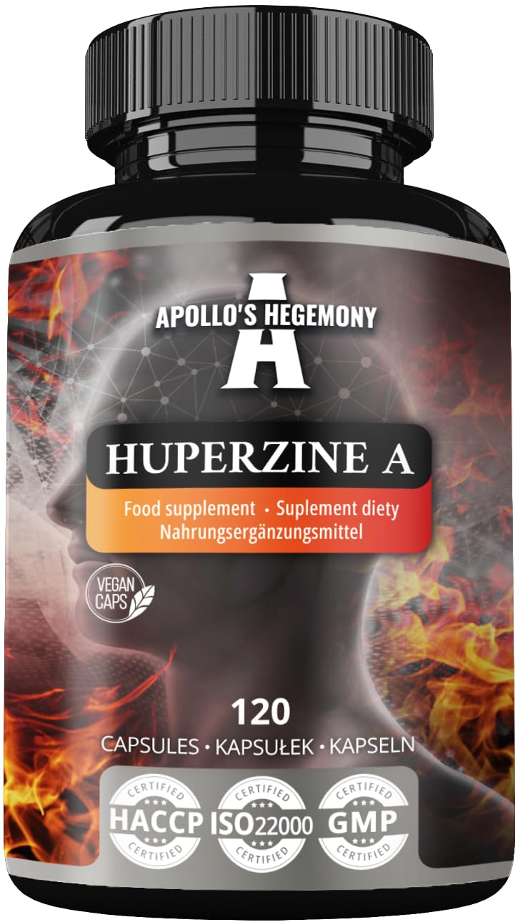 Huperzine A 200 mcg dans chaque gélule - 120 gélules végétaliennes - 4 mois d'approvisionnement pour le soutien cognitif - Huperzia serrata Extract - Diet Supplement by Apollo's Hegemony