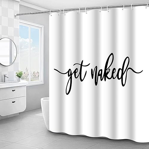 Miniatura 3 de Cortina de ducha con texto en inglés Get Naked, color blanco, divertida y bonita, con texto en inglés Get Nake, con texto en inglés Get Naked,