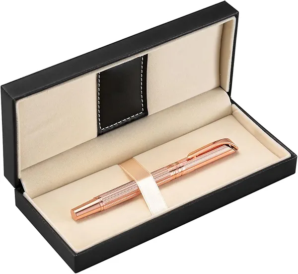 Penneed Rollerball Pen Liquid Ink Pens for Women Luxury Box Gel Pen Black Ink Fancy Pen Refillable for Executive, Office, Professional, Birthday Gift G5 (Rose Gold)