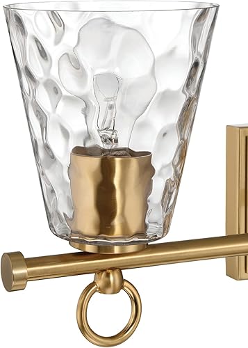 Miniatura 12 de Robert Stevenson Lighting Imogen - Lámpara de tocador de 3 luces de cristal de agua martillada y metal dorado cepillado