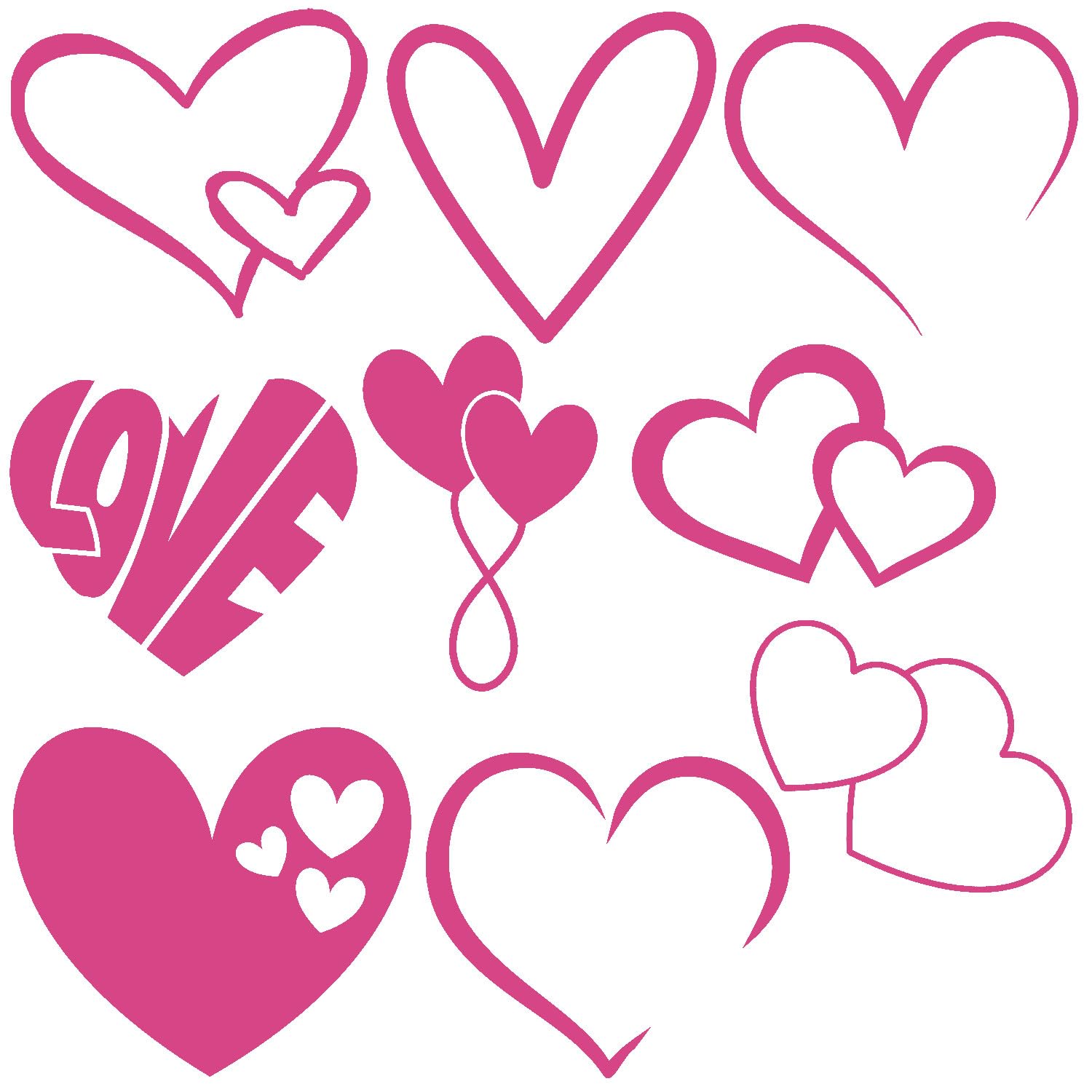 9 Pack Love Heart Cute Stickers - Waterproof Decals - Easy to Apply - Valentines/Weddings/Romantic Gifts (Pink, 13cm (5.1") Long)