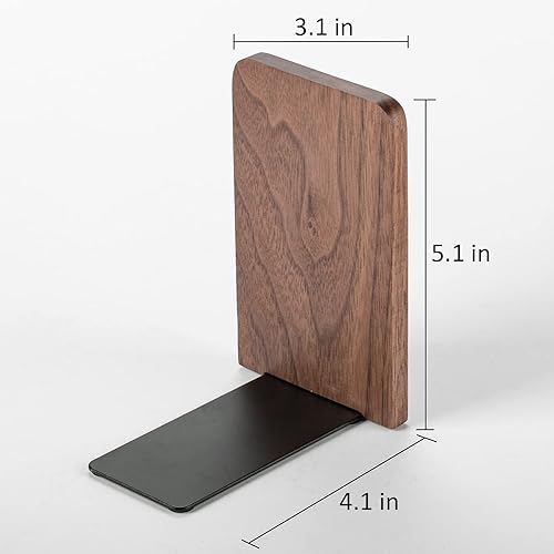 Miniatura 6 de Muso Wood - Sujetalibros para estantes, antideslizantes, soporte de madera resistente para libros y películas (Nogal 1 par)