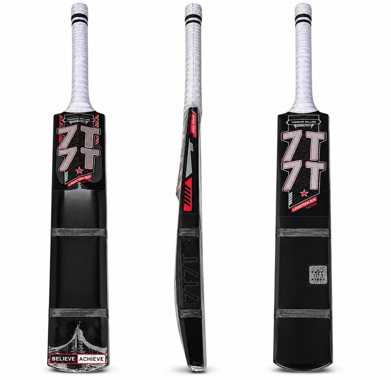 7t7t Kashmir Willow Cricket Bat 35 Inch for Tennis Ball | Full Size Lightweight Practice Bat | Black Green Grip | Premium Full Size Bag for Cricket Bats-image-14