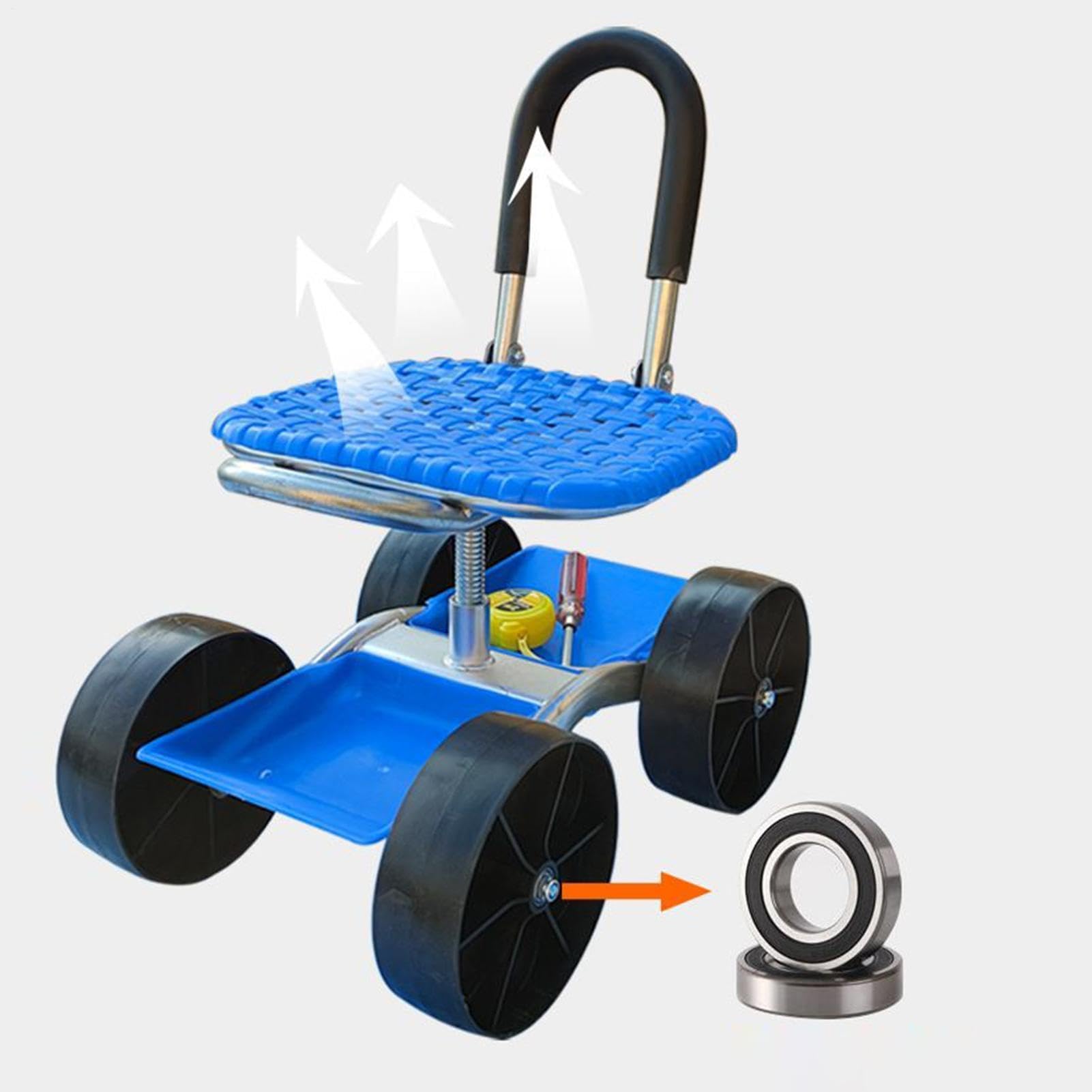 Silla de jardín móvil con ruedas – Asiento ajustable giratorio de 360 grados para exteriores, patio, granja, patio, césped, maleza, personas mayores