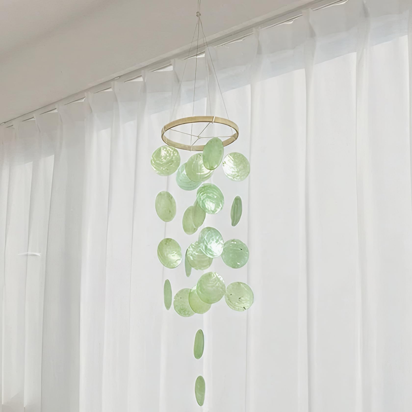 Outdoor Wind Chimes Wind Chime for Outside, 29 Inch Coastal Seashell Chime with Clear Sounds, Easy Hanging Nautical Windchime for Porch, Patio Green