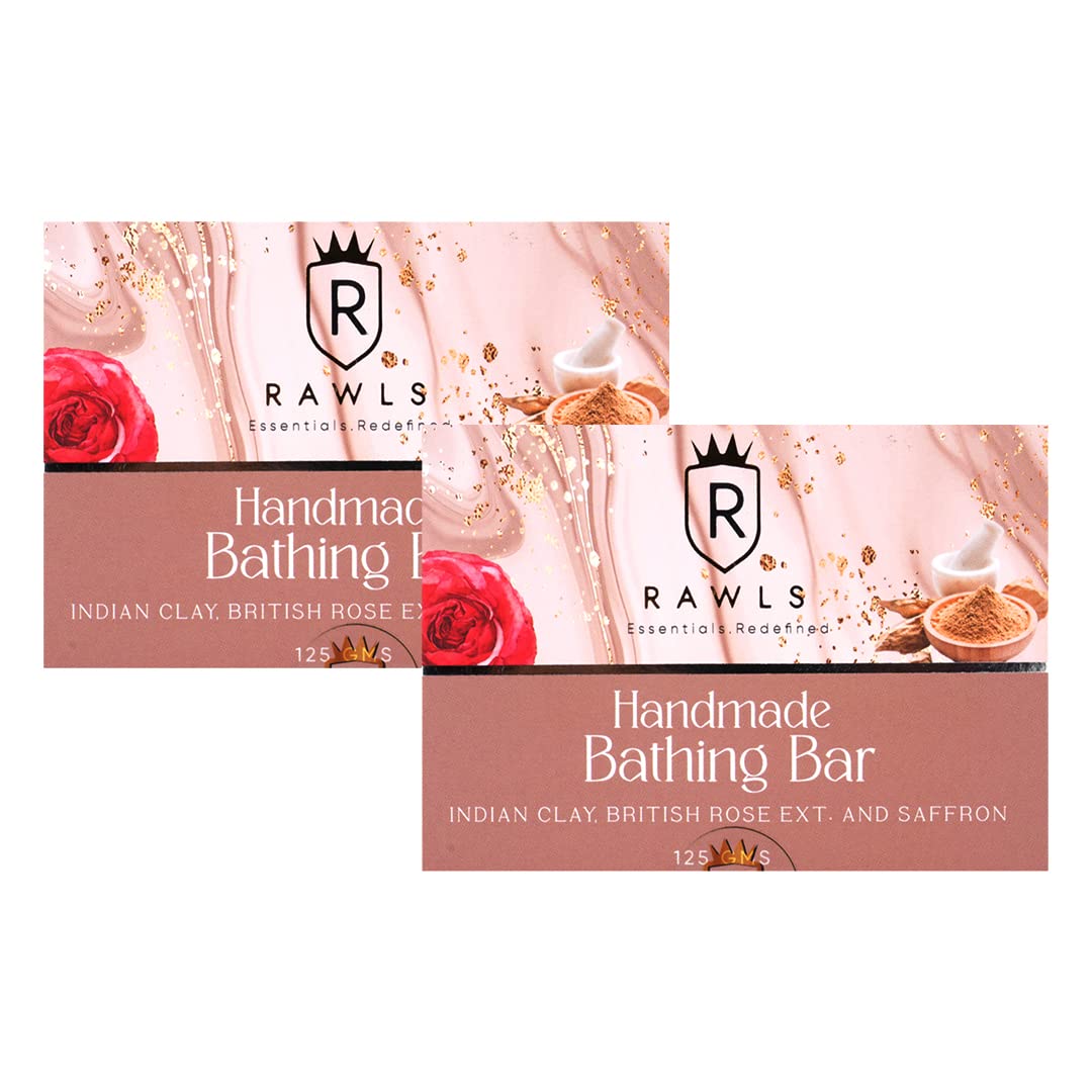 Rawls Rose Bathing Soap for Glowing Skin, British Rose Ext. & Saffron Bathing Bar for all skin type | No Paraben | Natural Handmade Bath Soap - (Pack of 2 x125 g)
