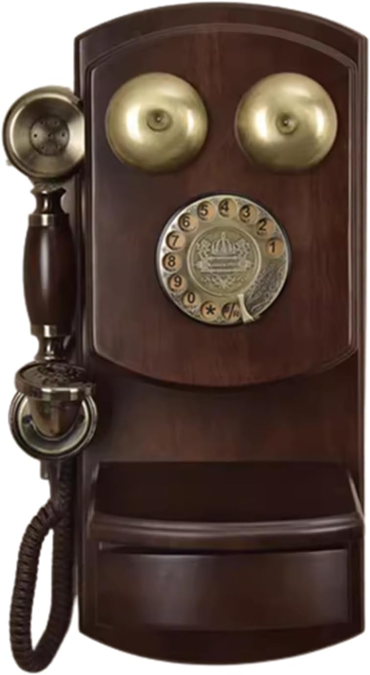 Wall Mounted Rotary Phone Retro Landline Telephone Vintage Decorative Corded Phone Wooden Old Fashion Phones for Home & Office,Red