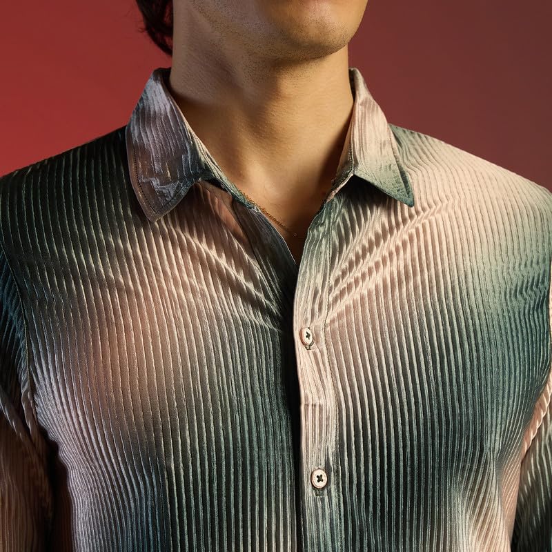 Image of CAHOOT Men's Foliage Strokes Shirt for Casual Wear | Spread Collar | Long Sleeve | Button Closure | Shirt Crafted with Comfort Fit for Everyday Wear