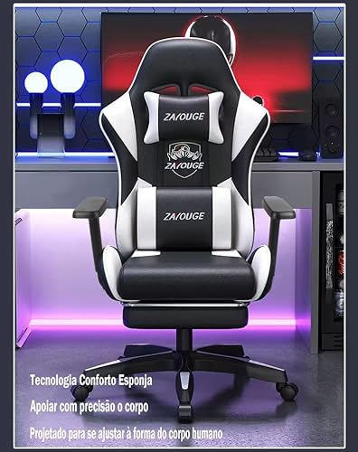 Cadeira gamer com apoio para os pés e com apoio de braço 3D, ajuste de altura de assento reclinável