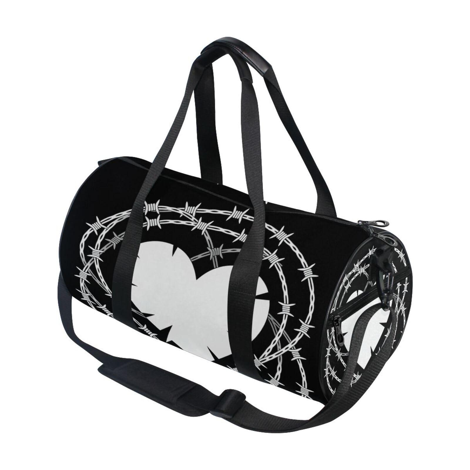 Bolsa de deporte redonda unisex estilo grunge con bolsillo interior para gimnasio 7