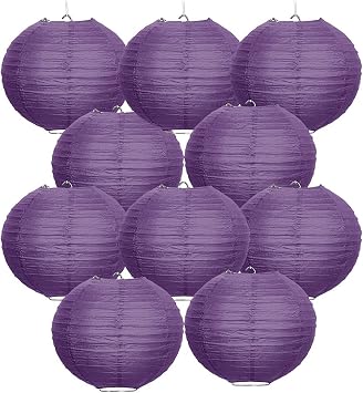 WIRESTER 10 Pack Lanterns 14 Inch Tissue Paper Decorations for Wedding, Party, Birthday, Baby Shower - Purple